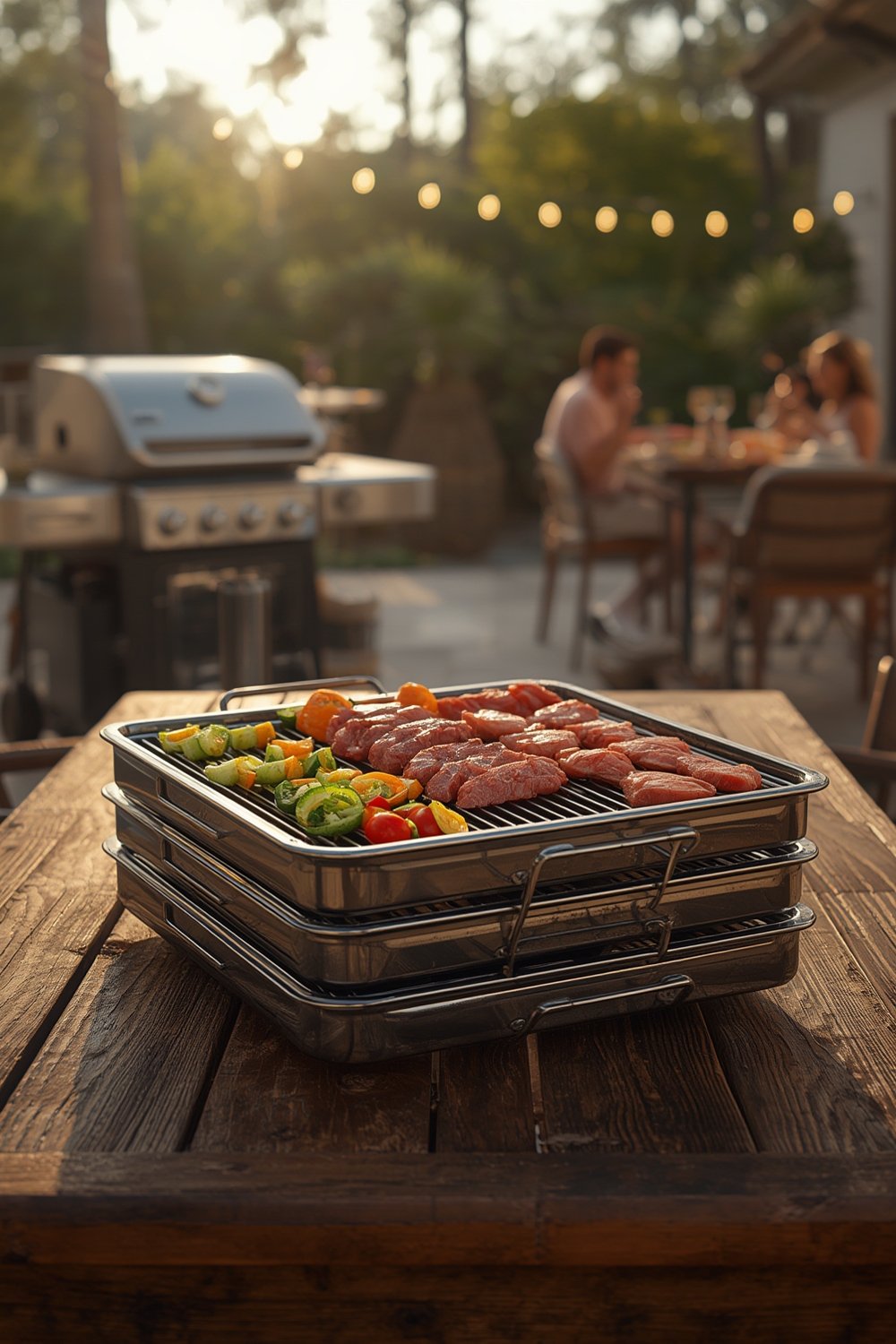 Cuisinart grilling trays showing the red and black trays nested together.