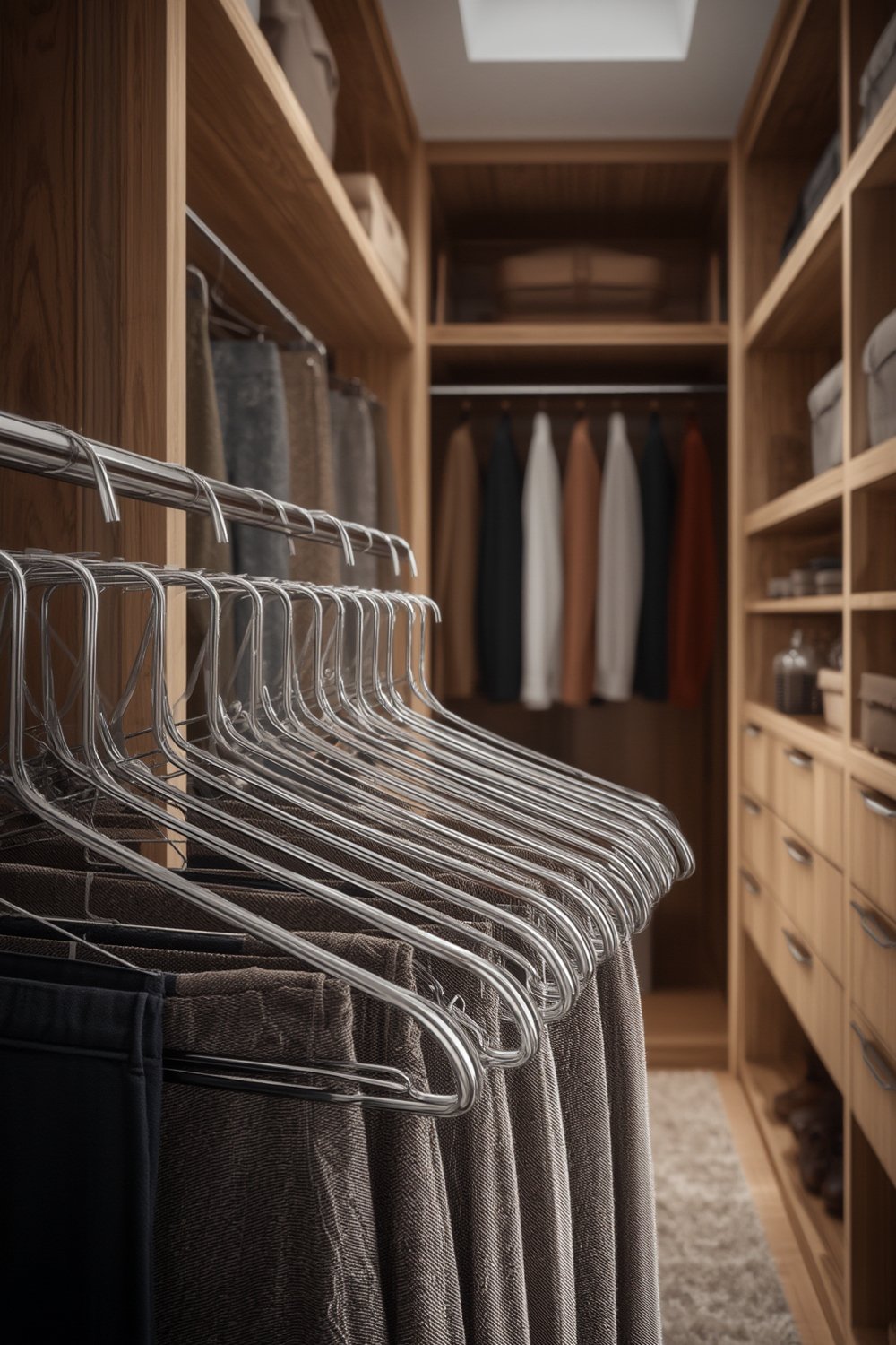 Pants Hangers: 3 Ultimate Steps For Best Closet Organization In 2026 1 A set of FeeraHozer pants hangers holding multiple pairs of jeans.