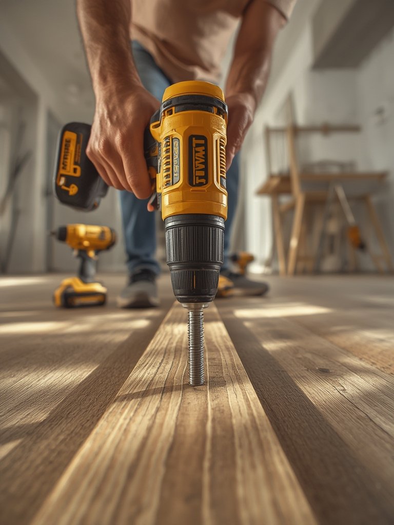 Close-up of the DEWALT drill driver from the cordless combo kit, showing the ratcheting chuck and ergonomic handle.