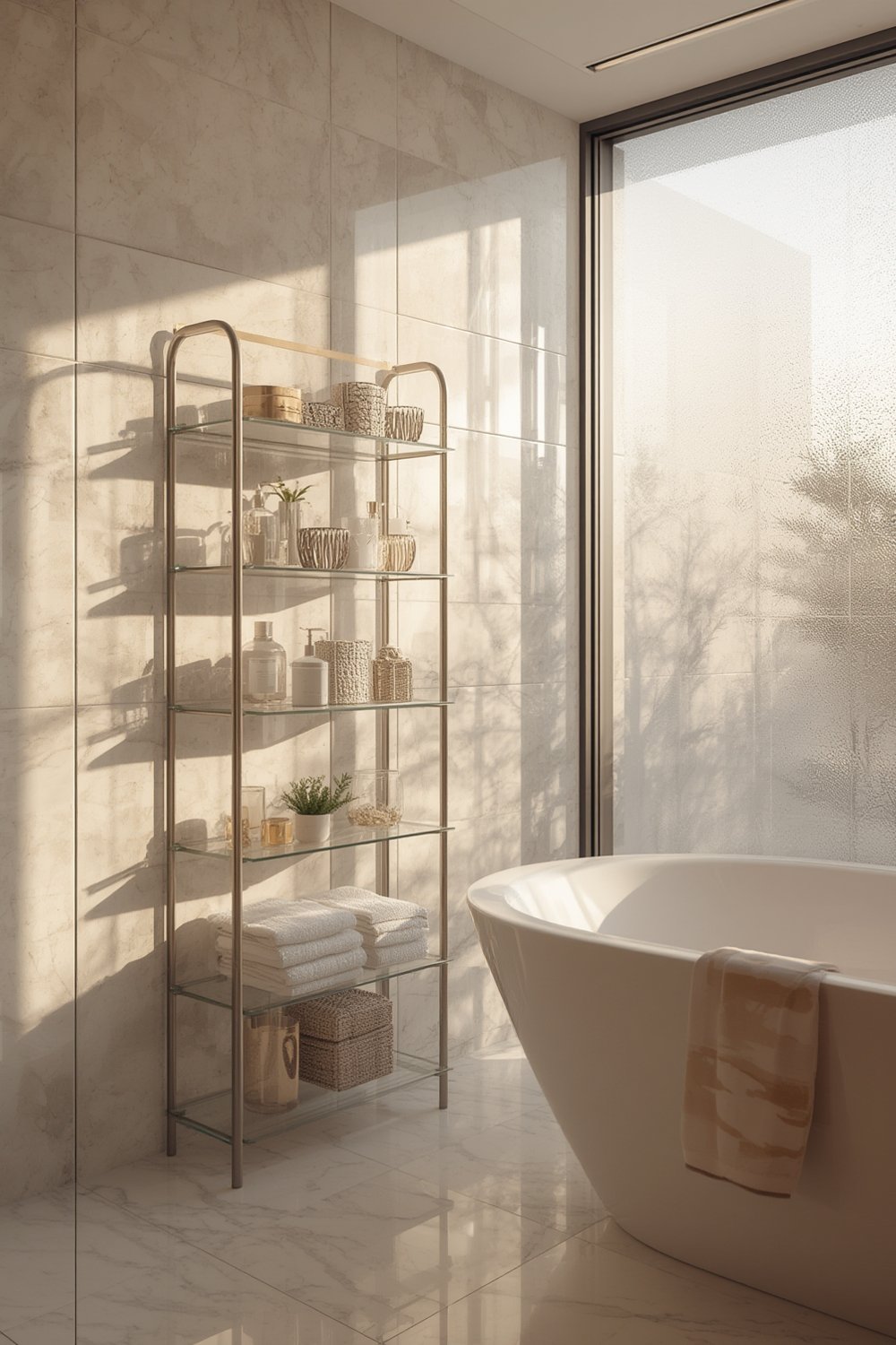 SONGMICS 5-Tier Bathroom Shelf in a well-lit bathroom setting