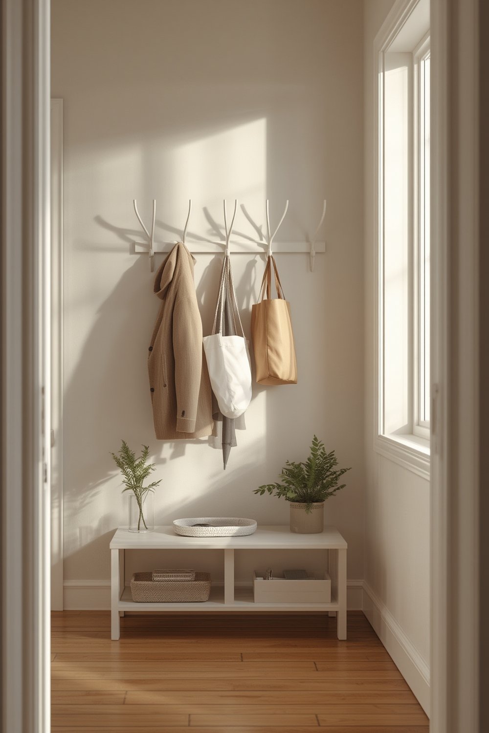 Coat Rack: 5 Ultimate Checklist Steps For The Best Home Organization In 2026 1 The Umbra Sticks coat rack mounted on a wall with coats and a hat hanging from its flip-down hooks.