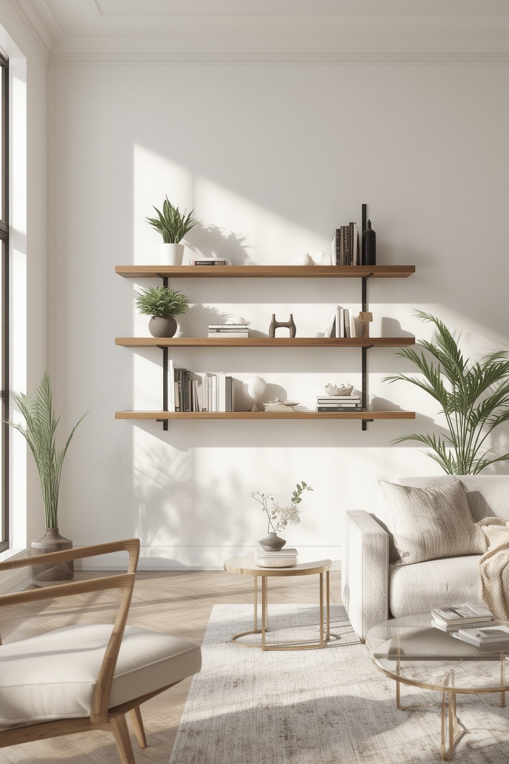 Floating Shelves: 3 Ultimate Steps For Amazing Home Decor In 2026 1 A set of three black floating shelves mounted on a white wall, decorated with plants and small items.