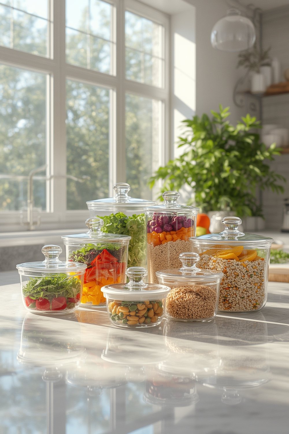 Glass Containers: 12 Ultimate Steps For Amazing Kitchen Organization 2026 1 A set of JoyJolt glass containers being used for meal prep with various foods.