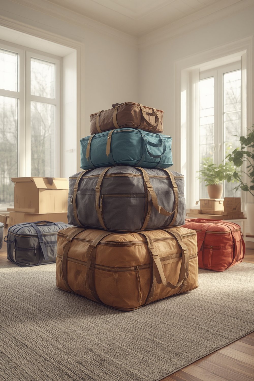 HOMESURE moving bags packed and ready for transport.