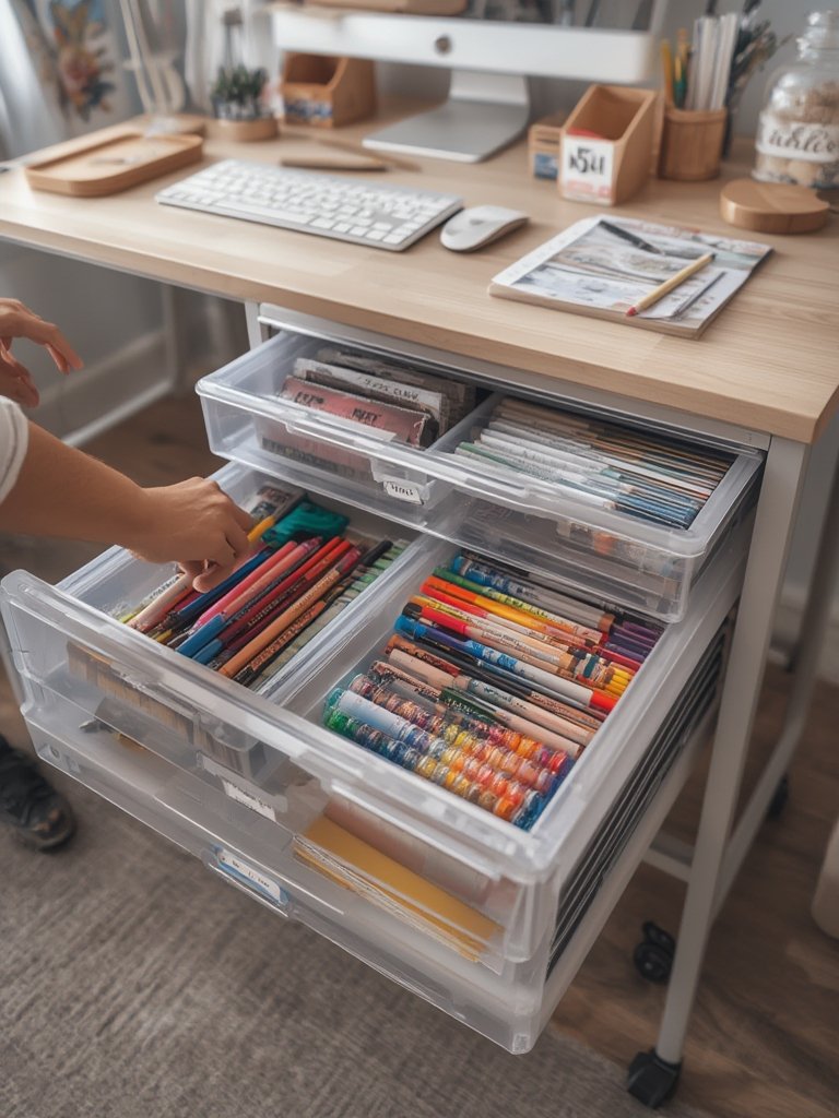 Storage Cart: 10 Ultimate Steps For Amazing Organization In 2026 2 A close-up of the plastic drawers on the IRIS USA storage cart, showing organized office supplies.