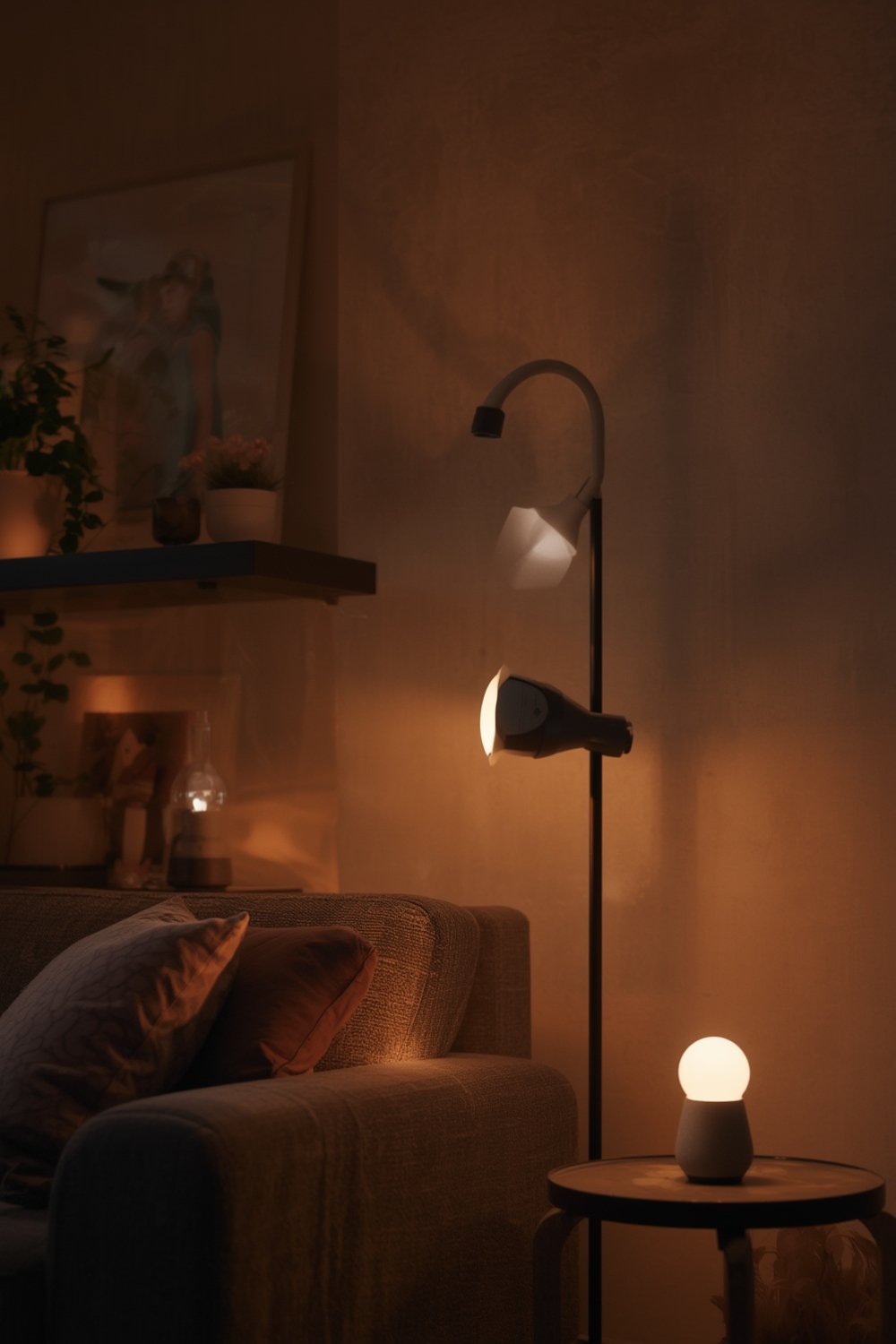 Kasa smart bulbs installed in a modern living room ceiling fixture.