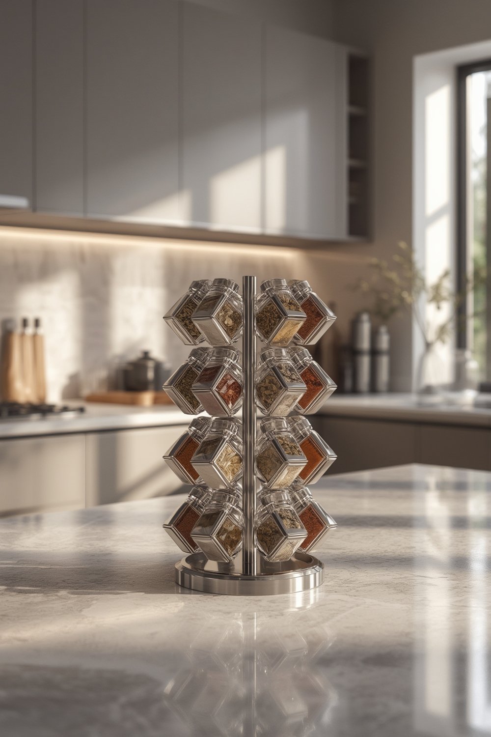 Kamenstein 20 Jar Revolving Countertop Spice Rack on a kitchen counter