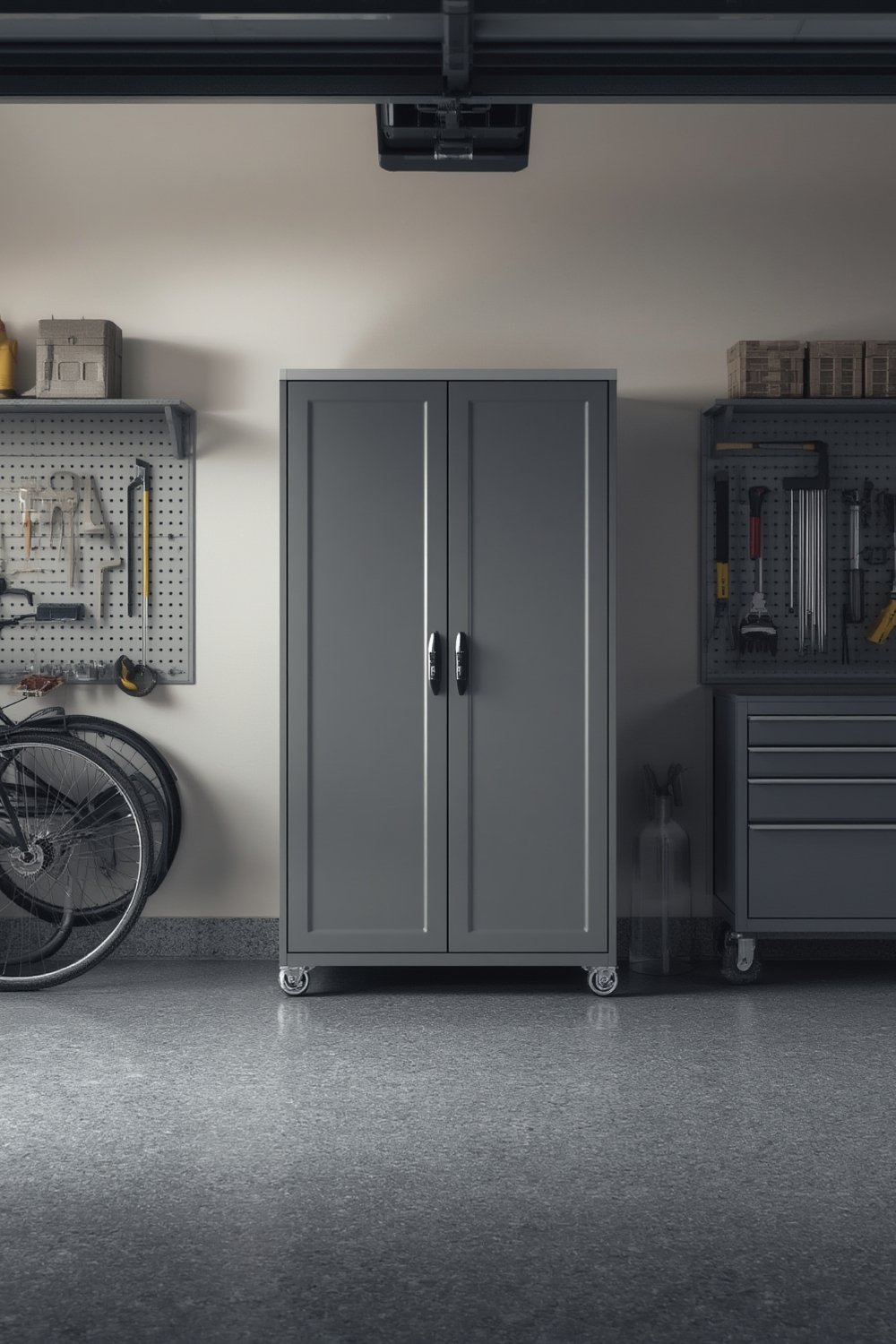 Sterilite 4 Shelf Storage Cabinet in a garage setting