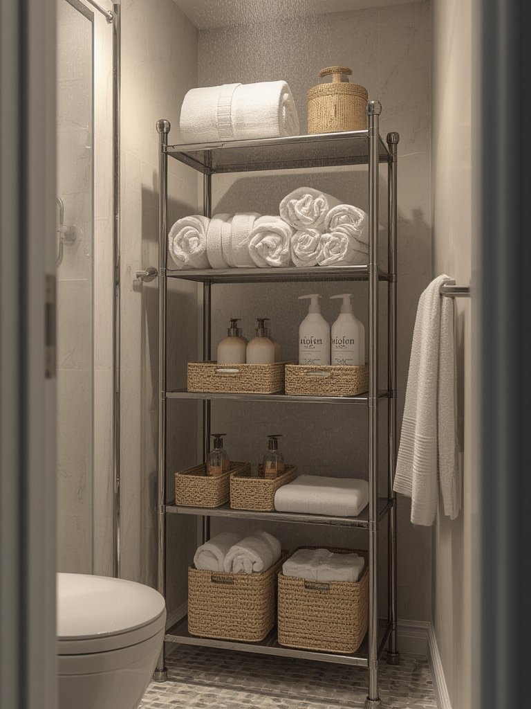 Close-up of the storage rack showing its texture and shelf liners