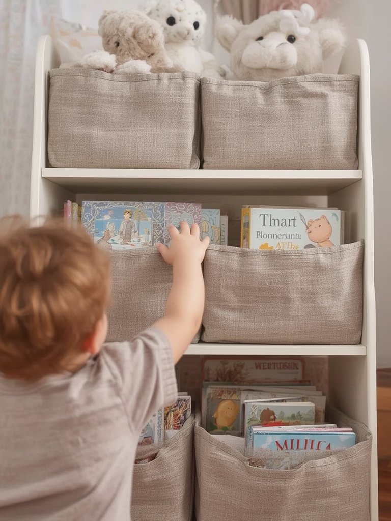 Kids Bookshelf: 7 Ultimate Steps For An Amazing 2026 Room Organization 2 Close-up of the deep pockets on the toddler bookcase holding several colorful children's books.